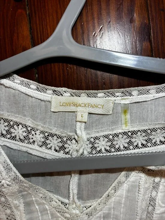 LoveShackFancy White Cotton Eyelet Embroidered Tiered Mini Dress – Lace Inset, - Picture 6 of 10